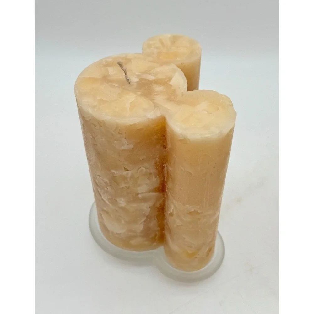 Disney Mickey Mouse Pillar Candle Set 2pc Tan Chunk Wax & 2 Frosted Glass Bases